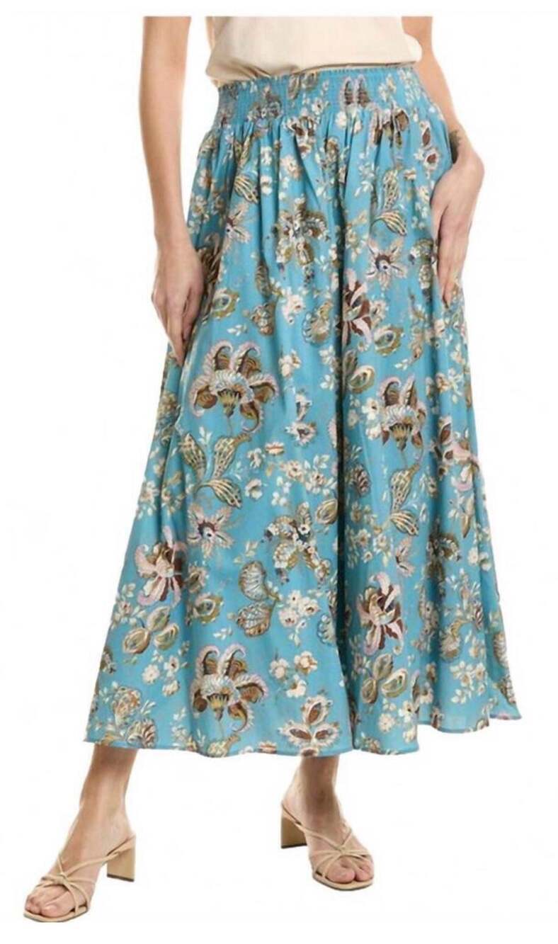 Elie Tahari Dream Garden Floral Print Midi Skirt in Blue NWT